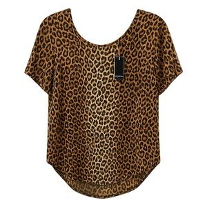 Premise Woman 2X Leopard Print Hi-Low Blouse NWT Brown Tan Short Sleeve